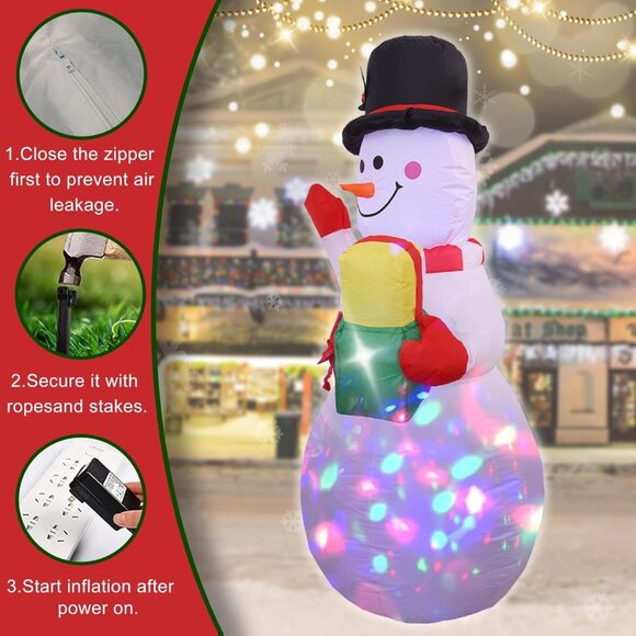 5FT Inflatable Snowman with Rotating LED Lights for Christmas Yard Decor - Picture 6 of 6